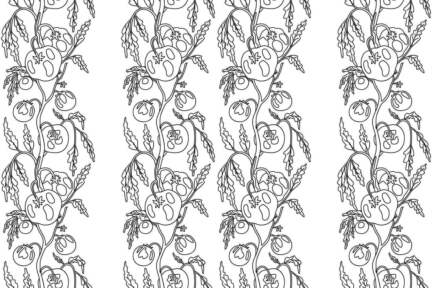 Line art seamless pattern with growing tomatoes illustration. Hand drawn outline repeating vegetables pattern background. Graphic design for Wallpaper Coloring Book Textile Cover Fashion Print vector