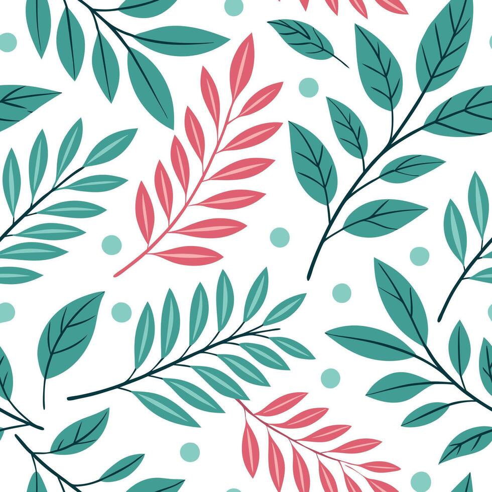 Artistic spring leaves seamless pattern with abstract interpretations of leaves and bright spring hues for creative designs Clean vector