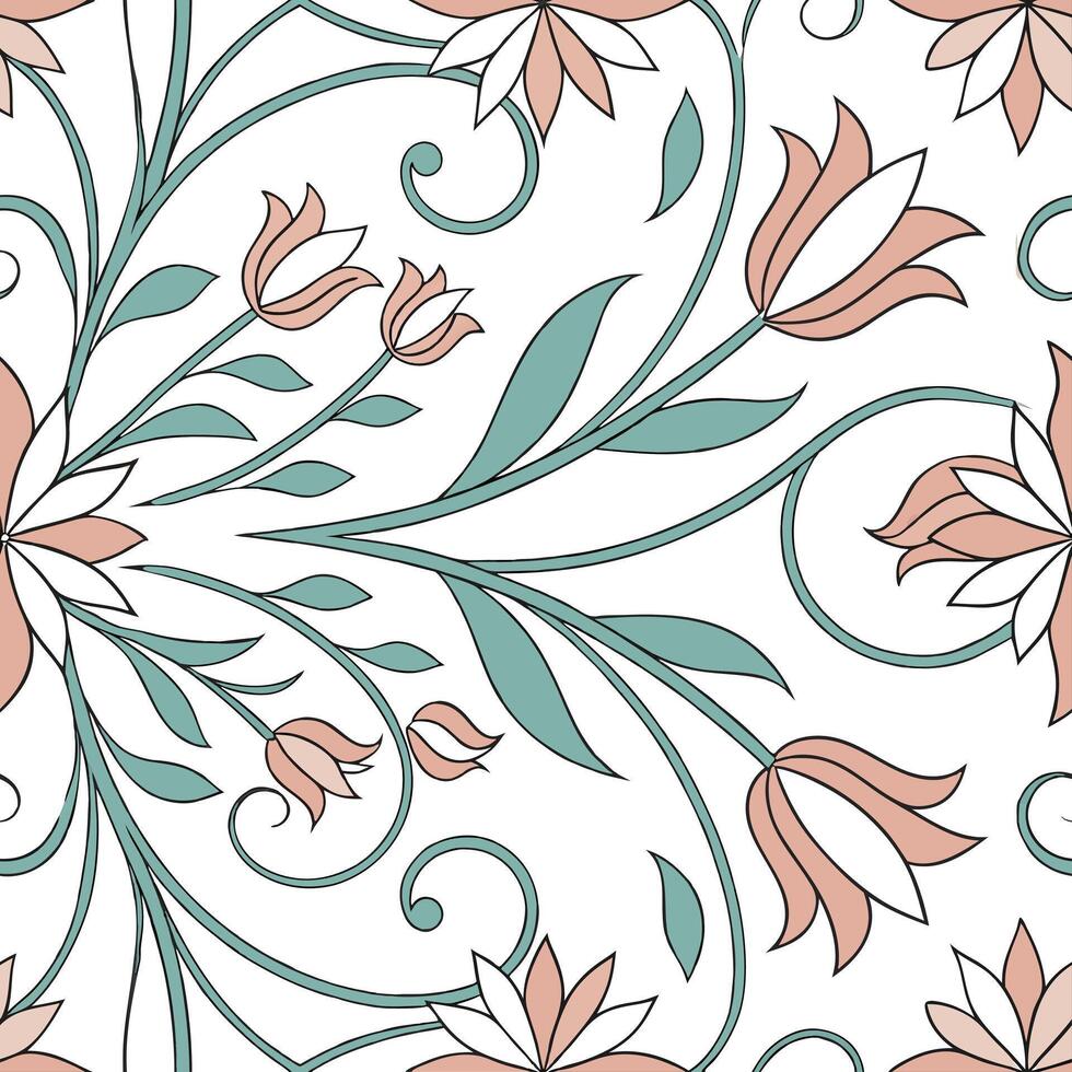 Art Nouveau floral mandala seamless tile pattern with flowing lines and pastel colors ideal for elegant dining rooms Clean vector