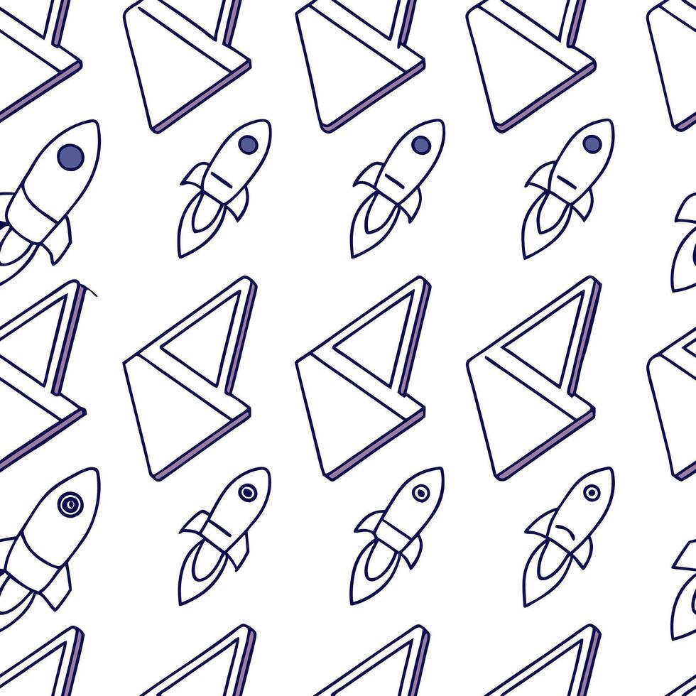 Assemble continuous tile of angled futuristic icons small neon highlights open white zones reinforcing forward brand direction Clean vector