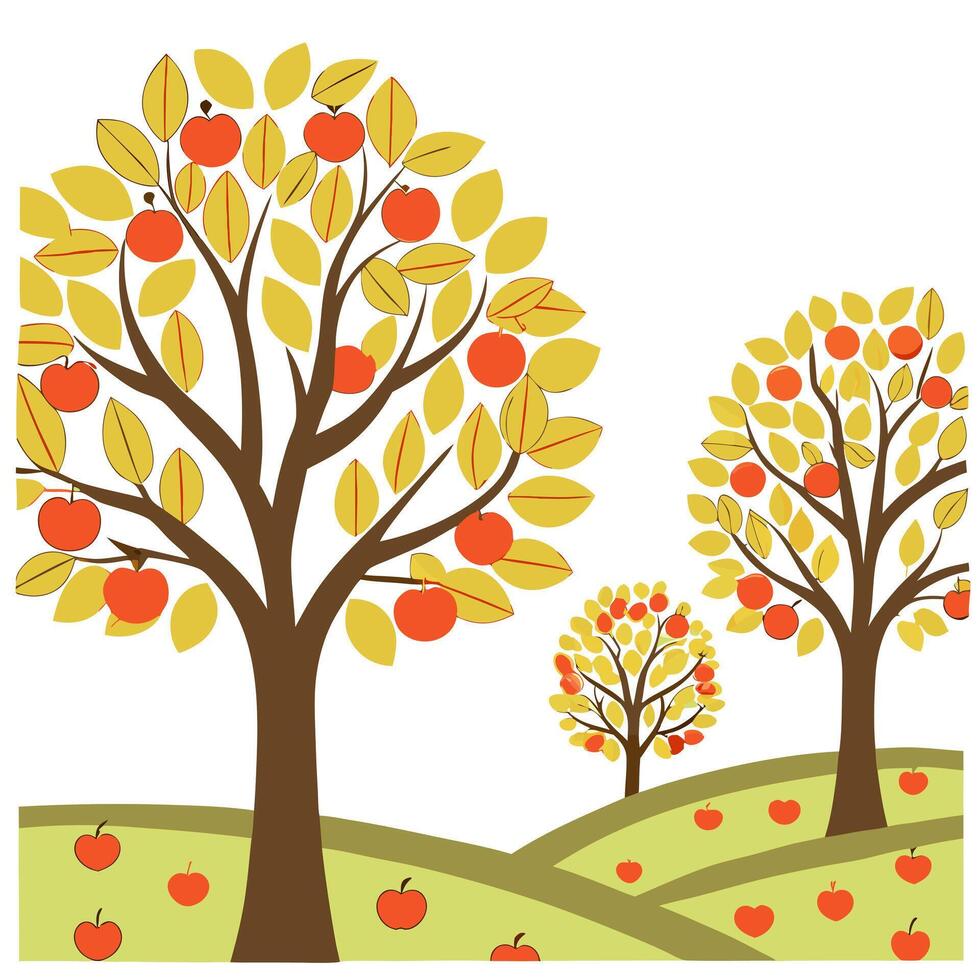 Autumn apple orchard seamless tile pattern with ripe apples trees and fall foliage Clean vector