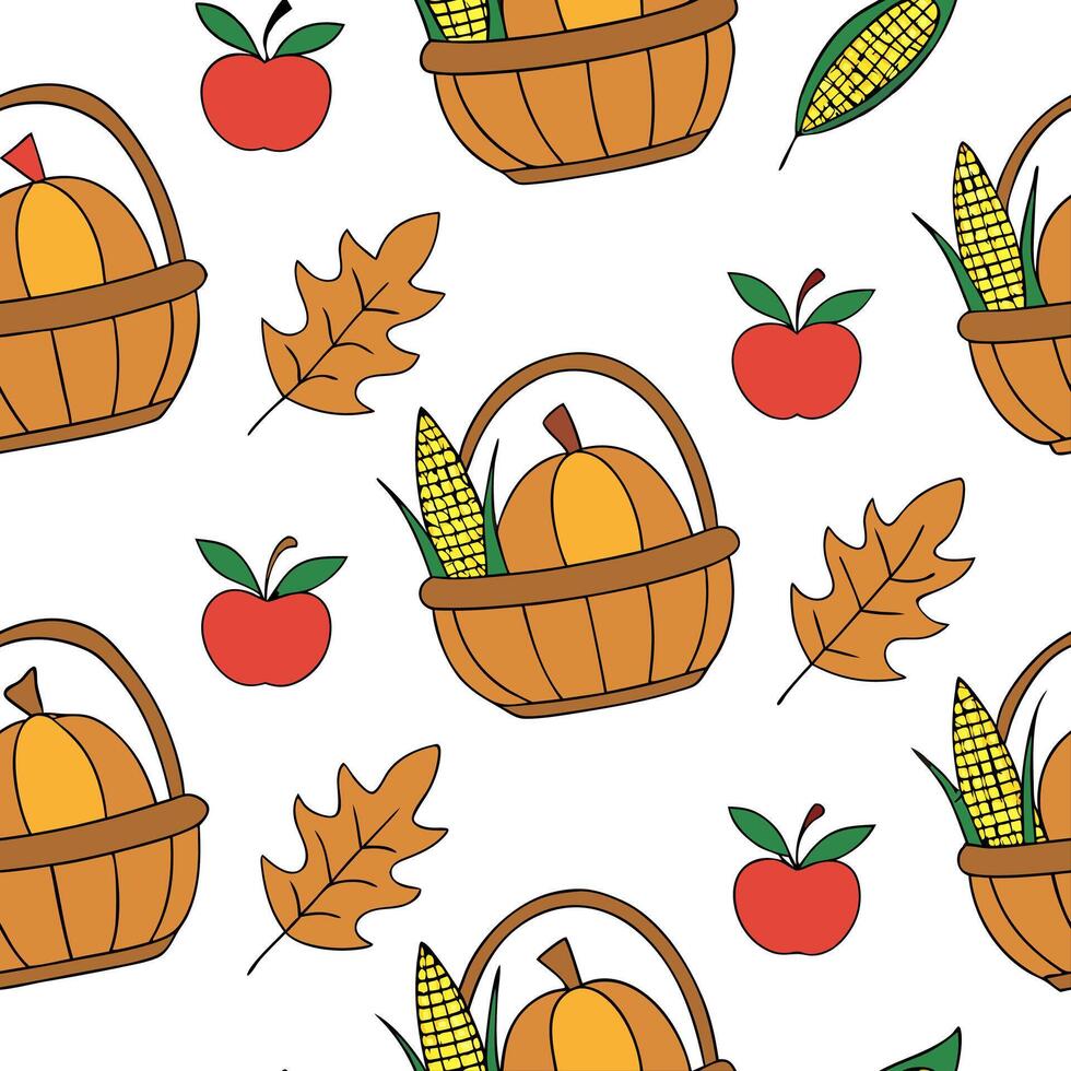 Autumn harvest basket seamless tile pattern with fruits vegetables and fall accents Clean Set 2 vector