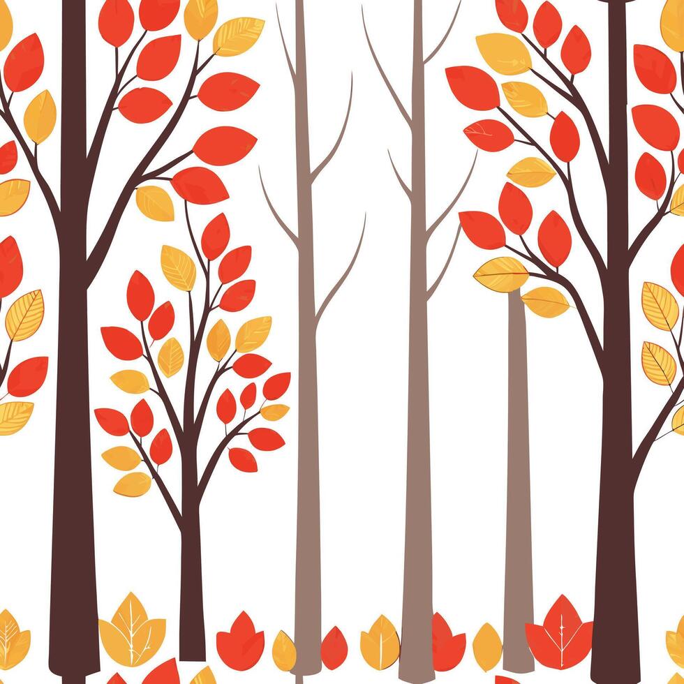 Autumn forest seamless tile pattern with towering trees and colorful foliage for woodland themed spaces Clean Set 2 vector