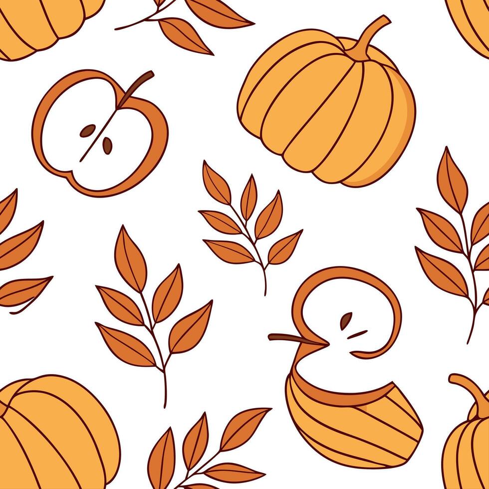 Autumn seamless pattern with apples pumpkins and fall leaves for a warm and inviting harvest design Clean vector