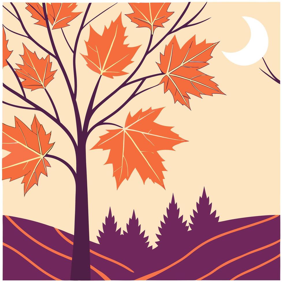 Autumn sunset seamless tile pattern with warm oranges reds and purples blending into the night Clean vector