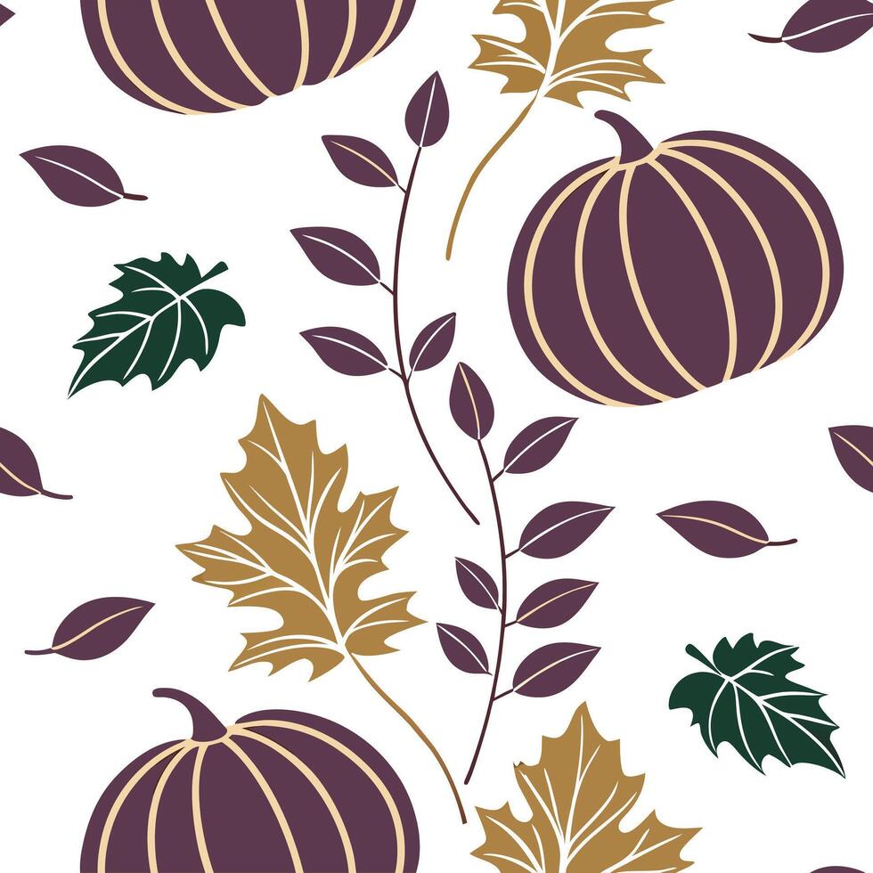 Autumn seamless pattern with deep purple gold and green tones for an elegant harvest inspired look Clean vector