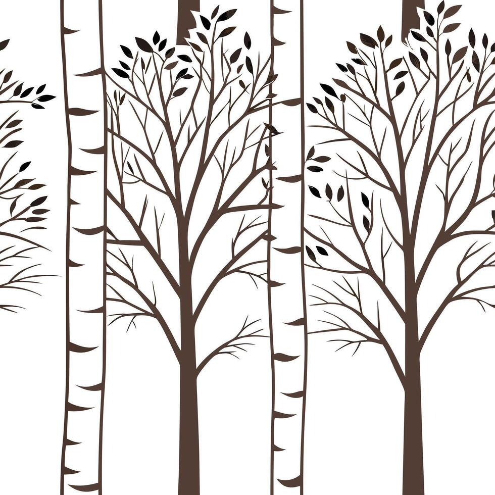 Autumn trees seamless tile pattern with vibrant maple and oak leaves for warm home decor Clean vector