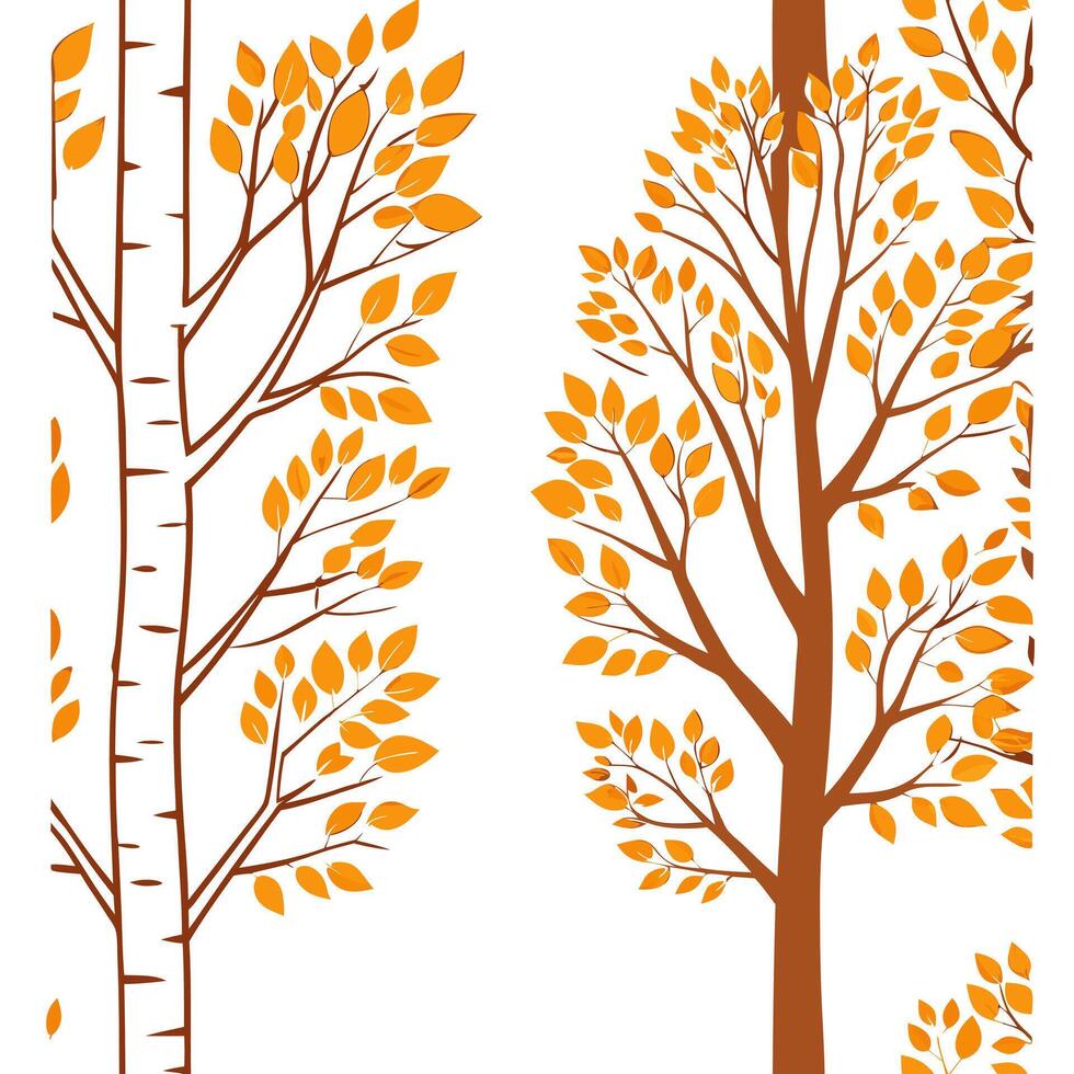 Autumn trees seamless tile pattern with vibrant maple and oak leaves for warm home decor Clean Set 2 vector