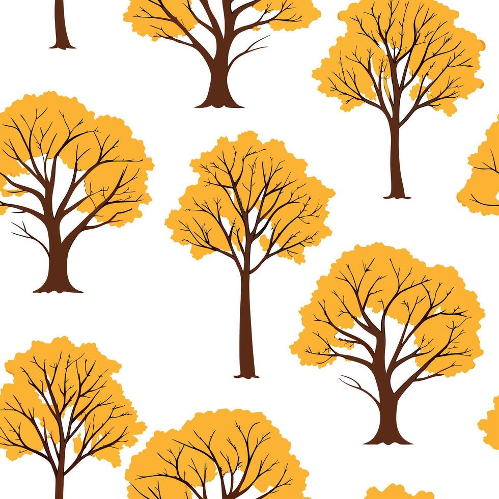 Autumn trees seamless tile pattern with vibrant maple and oak leaves for warm home decor Clean Set 4 vector