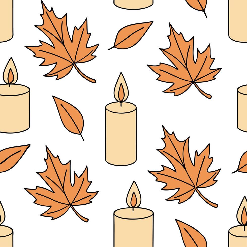 Autumn warmth seamless tile pattern with cozy blankets and golden maple leaves for inviting home decor Clean Set 3 vector