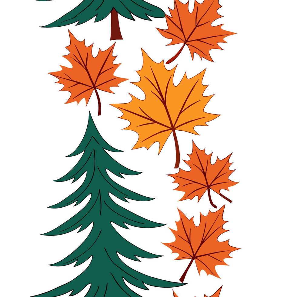 Autumn trees seamless tile pattern with vibrant maple and oak leaves for warm home decor Clean Set 9 vector