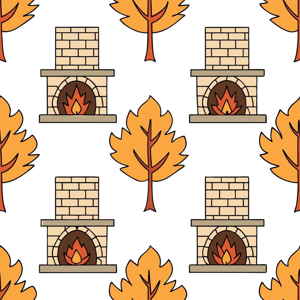 Autumn warmth seamless tile pattern with cozy blankets and golden maple leaves for inviting home decor Clean Set 9 vector