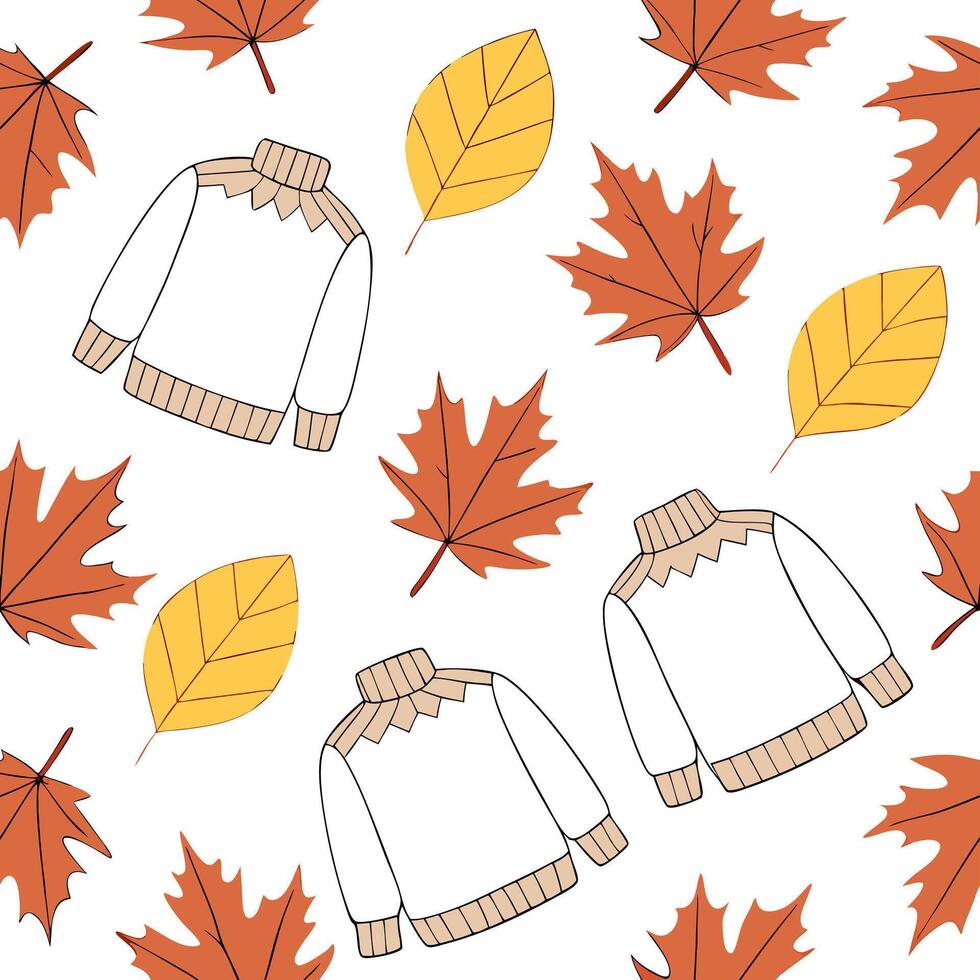 Autumn warmth seamless tile pattern with cozy blankets and golden maple leaves for inviting home decor Clean Set 8 vector