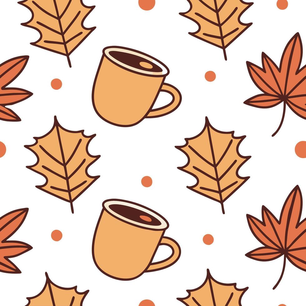Autumn warmth seamless tile pattern with cozy blankets and golden maple leaves for inviting home decor Clean Set 14 vector
