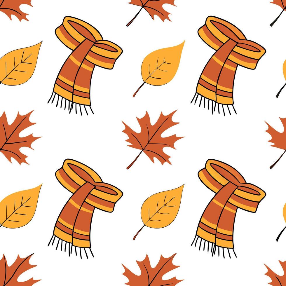 Autumn warmth seamless tile pattern with cozy blankets and golden maple leaves for inviting home decor Clean Set 18 vector