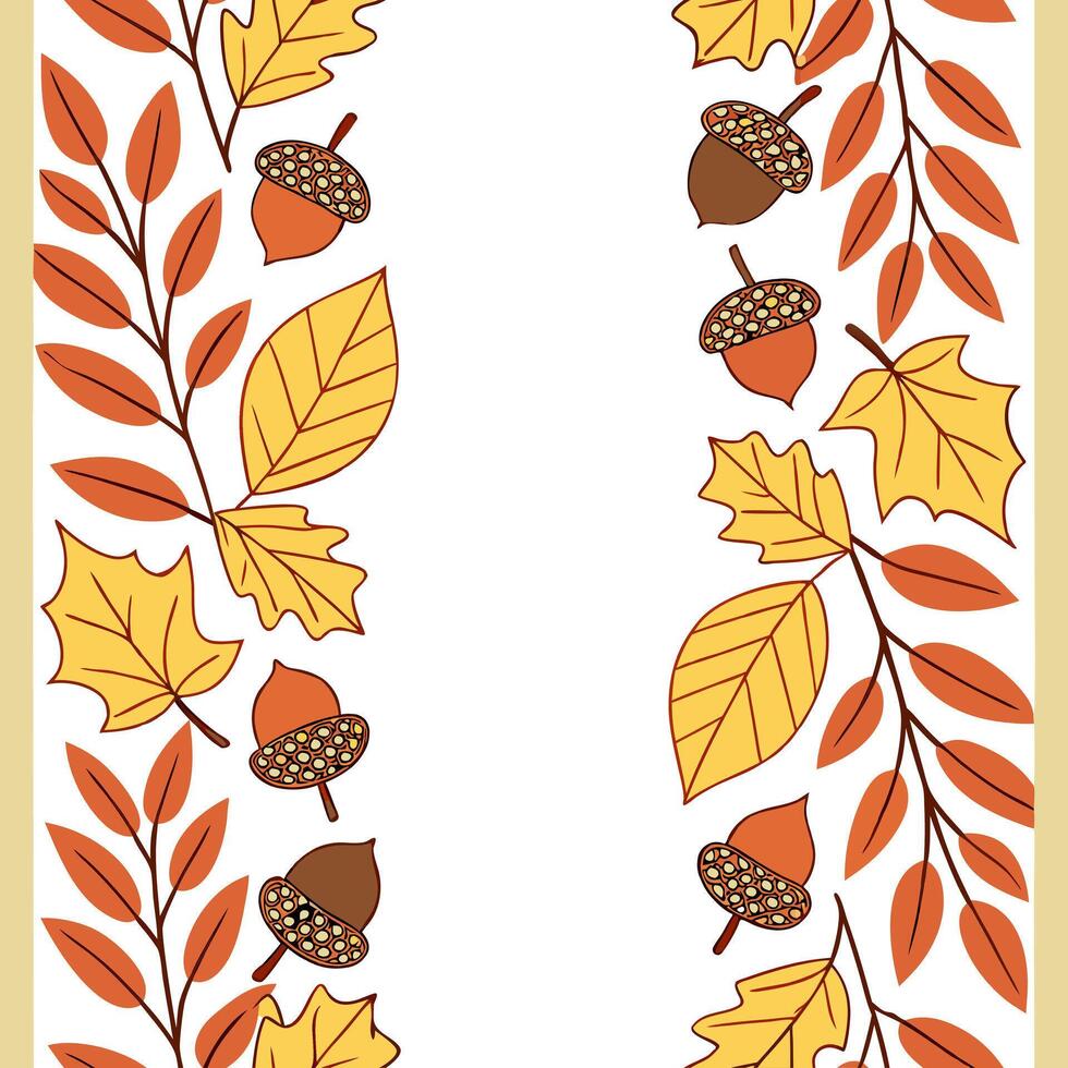 Autumn wreath seamless tile pattern with colorful leaves and seasonal elements Clean vector