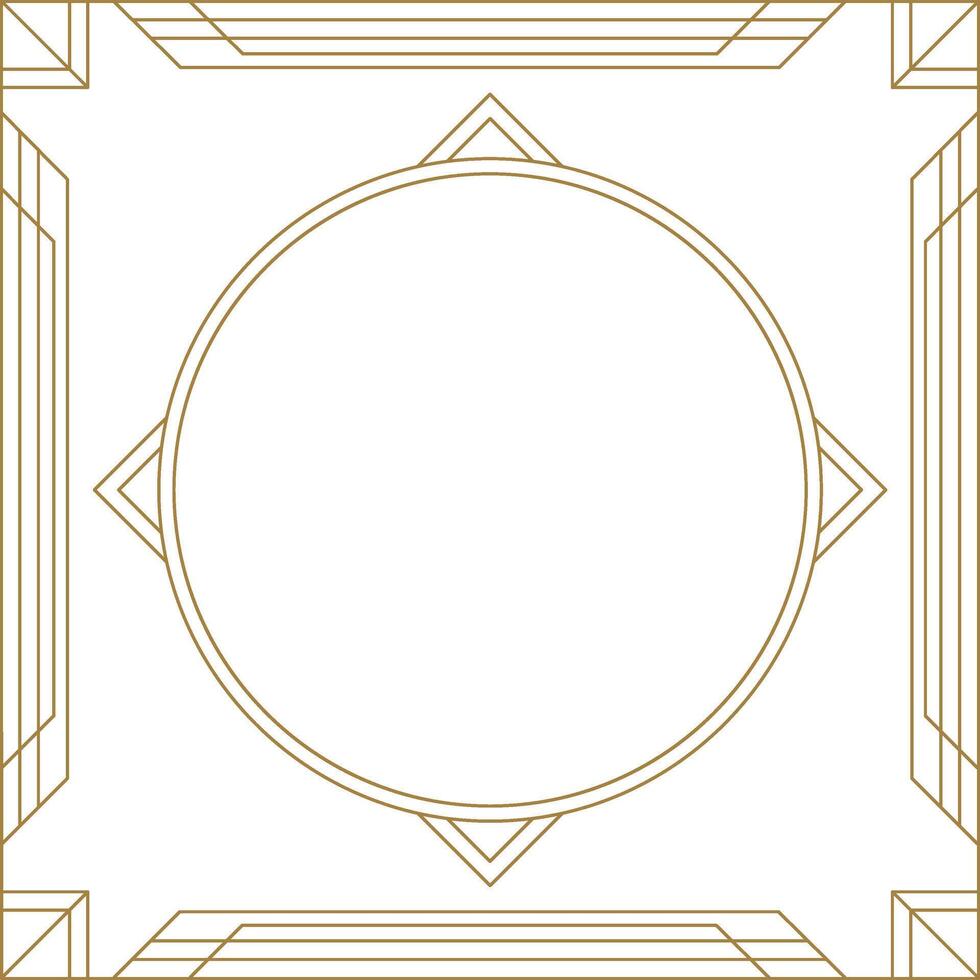 Vintage gold frame with art deco decoration, embracing a white circle on a white background vector
