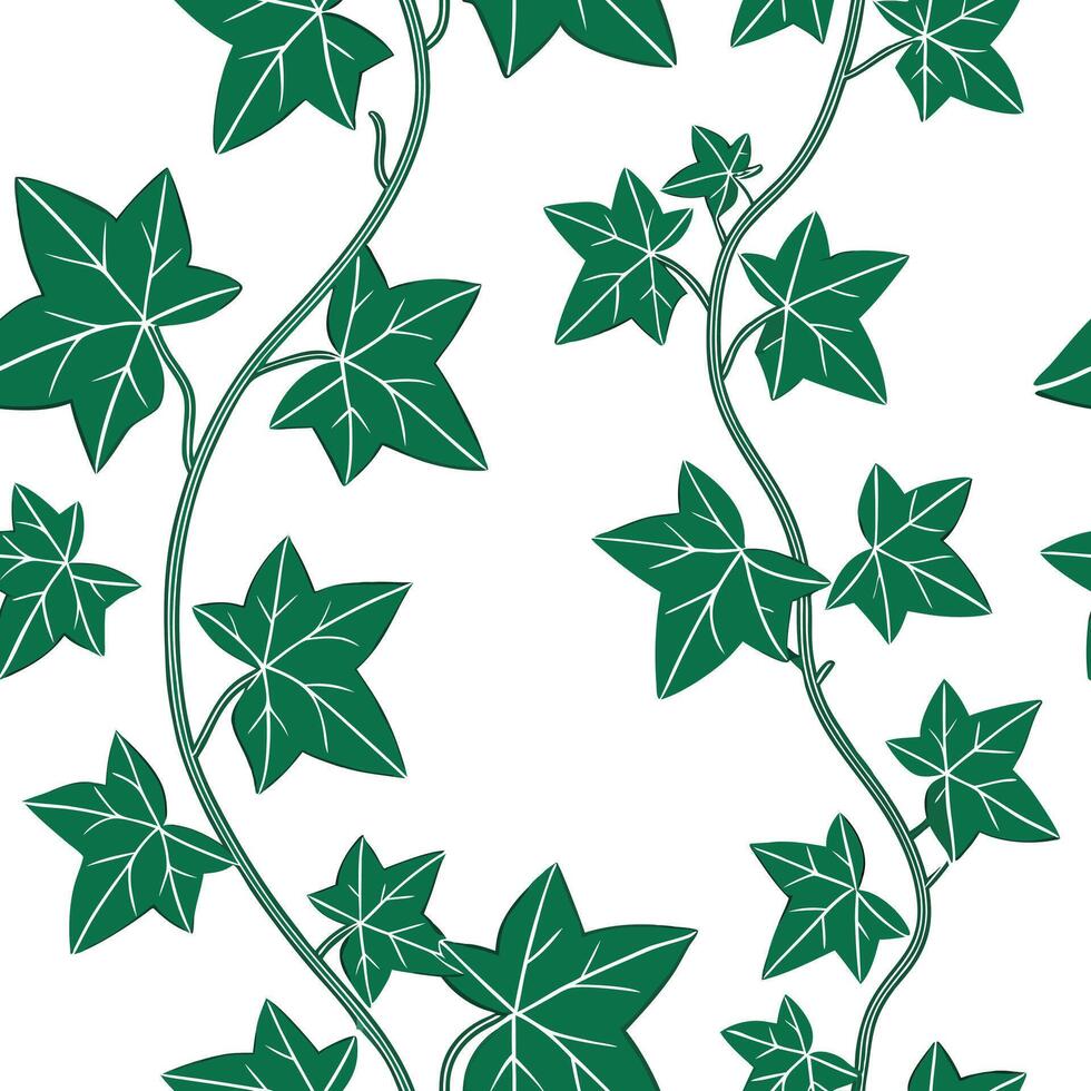 Bohemian ivy seamless tile pattern with vibrant green vines and intricate leaf details on white background ideal for eclectic spaces Clean vector