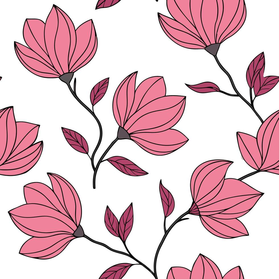 Bohemian poppy seamless tile pattern with vibrant red blooms and intricate leaf details on white background ideal for eclectic spaces Clean vector
