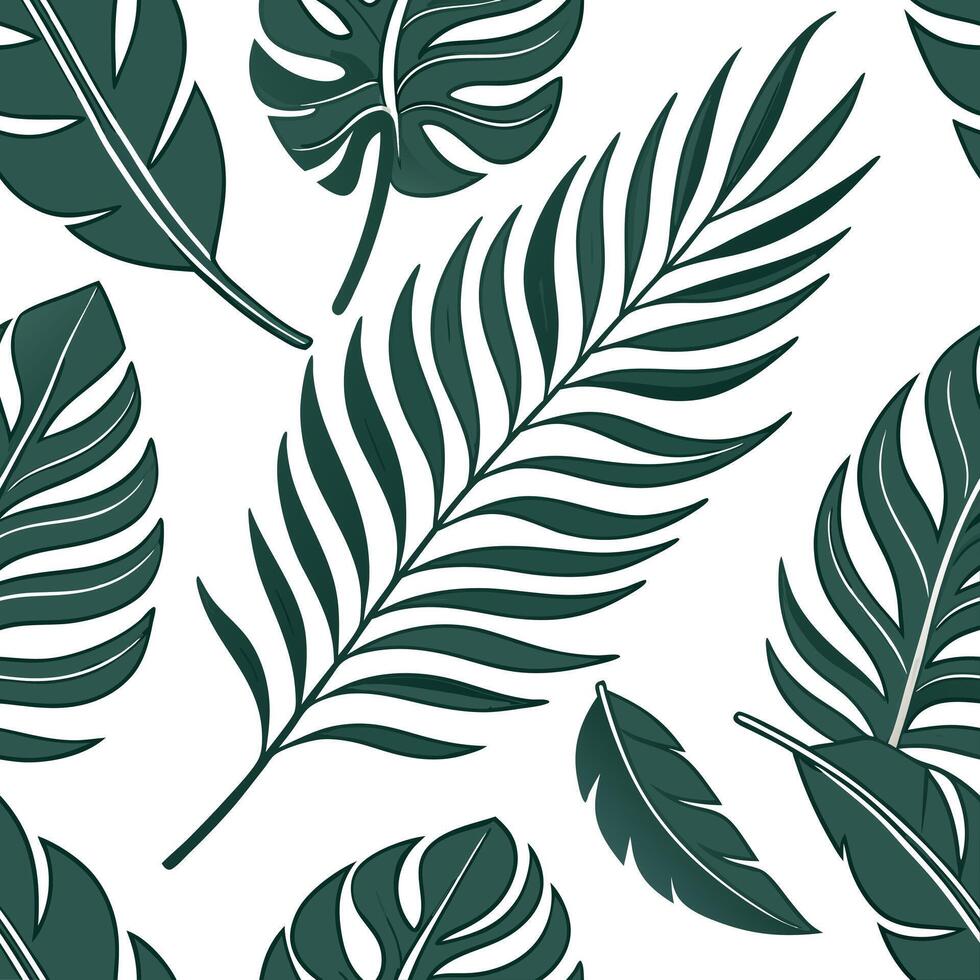 Bohemian tropical leaves seamless tile pattern with eclectic leaf motifs and rich green hues perfect for creative spaces Clean Set 2 vector