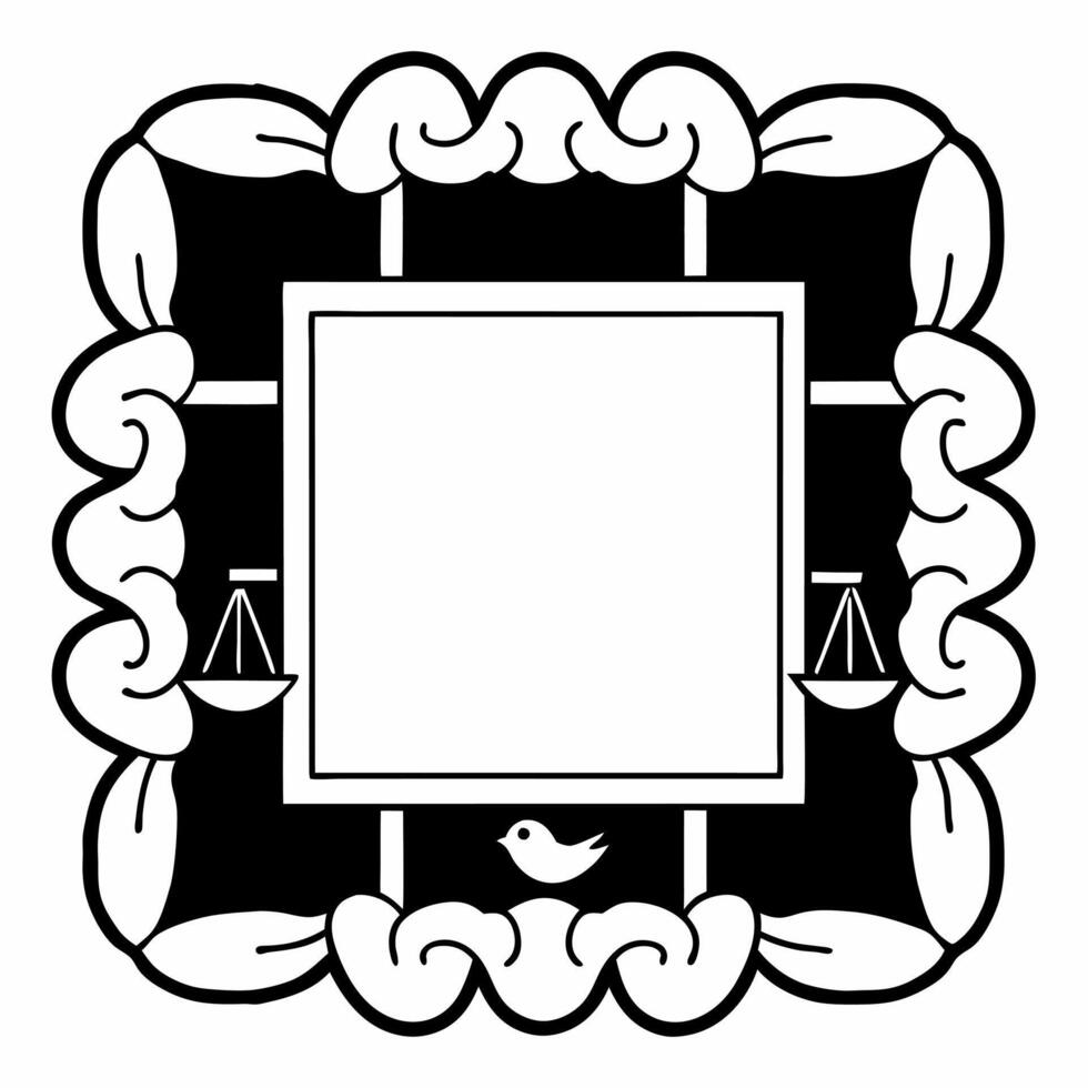 Border frame with a glowing dove and scales of justice symbolizing peace and equality with copy space Clean vector