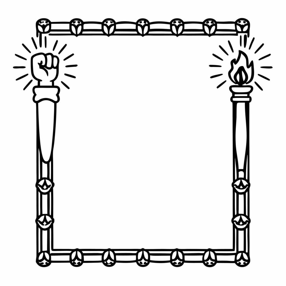 Border frame with glowing raised fist and torch symbolizing activism and freedom for Human Rights Day Clean vector