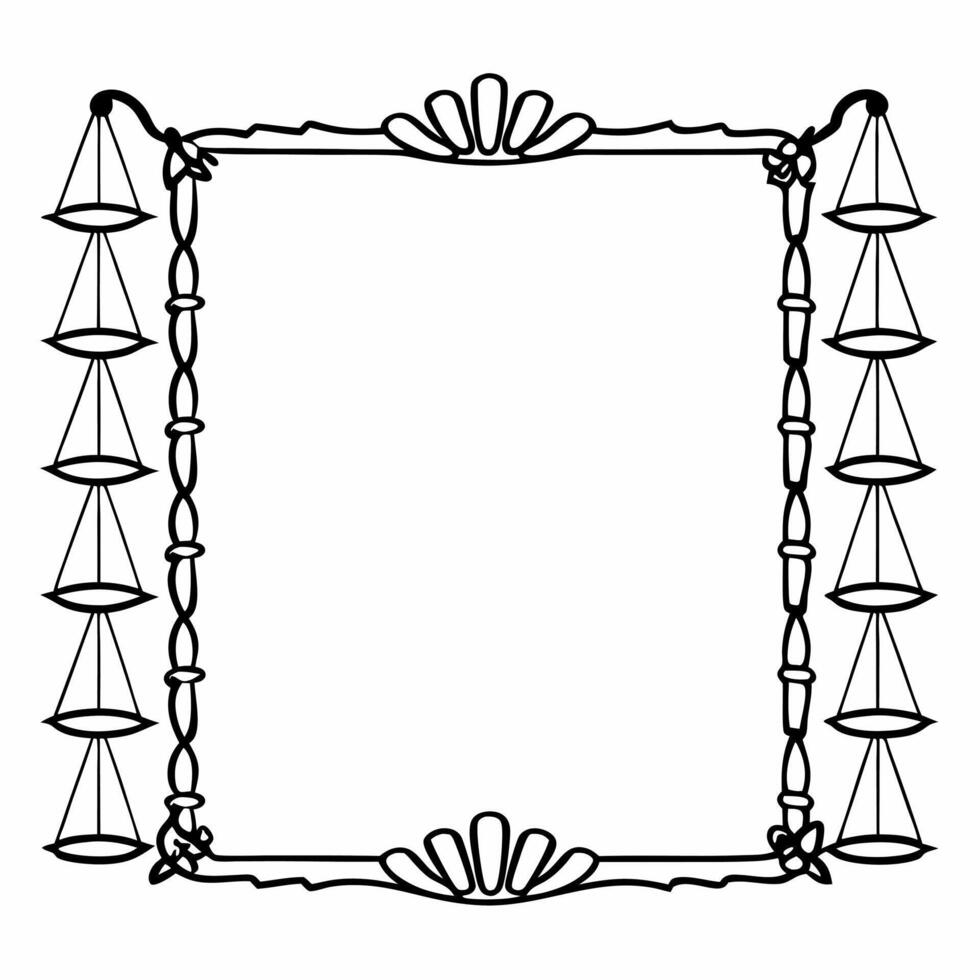 Border frame with glowing scales of justice and raised hands symbolizing fairness and activism with copy space Clean vector