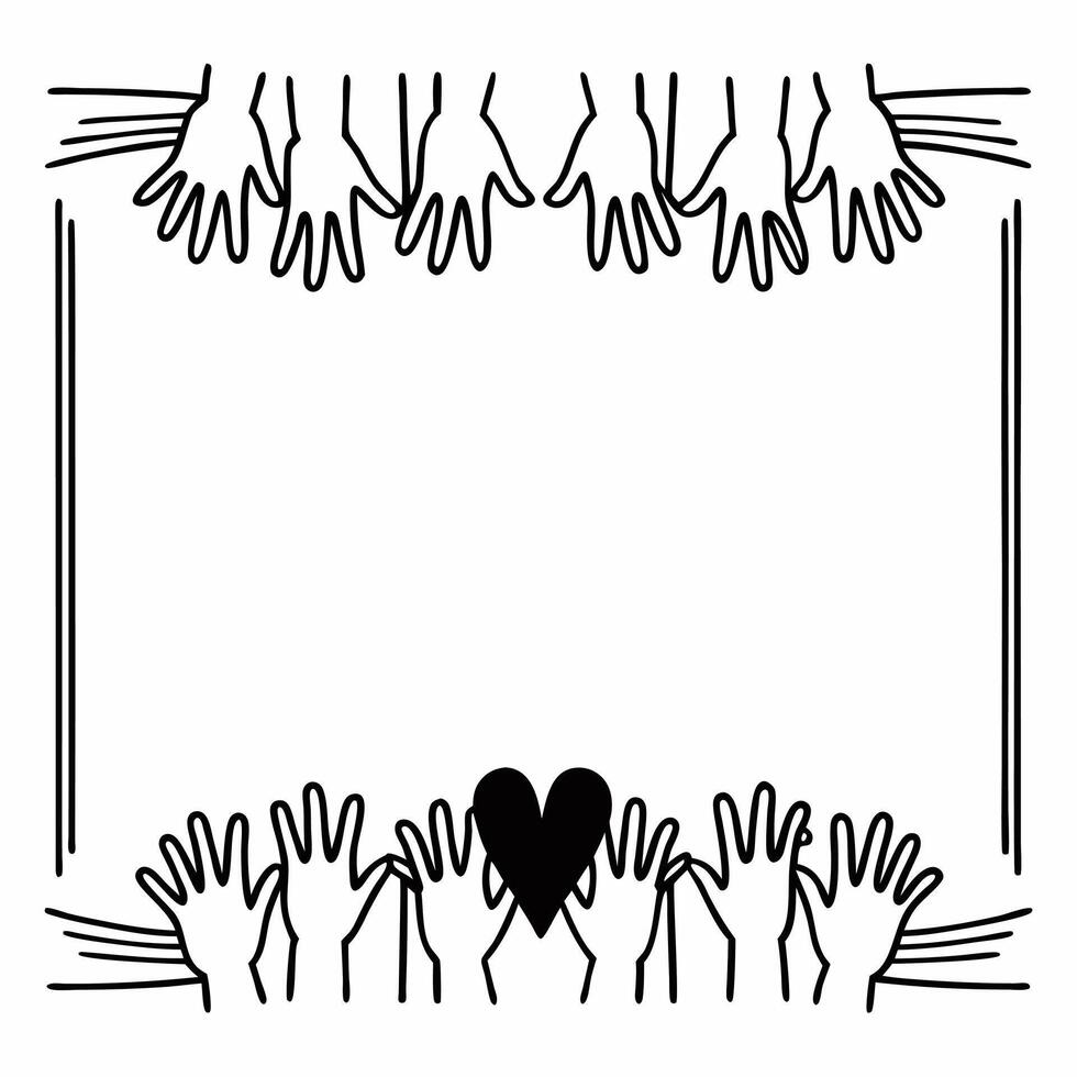 Border frame with raised hands and heart icon symbolizing activism and love for Human Rights Day Clean vector
