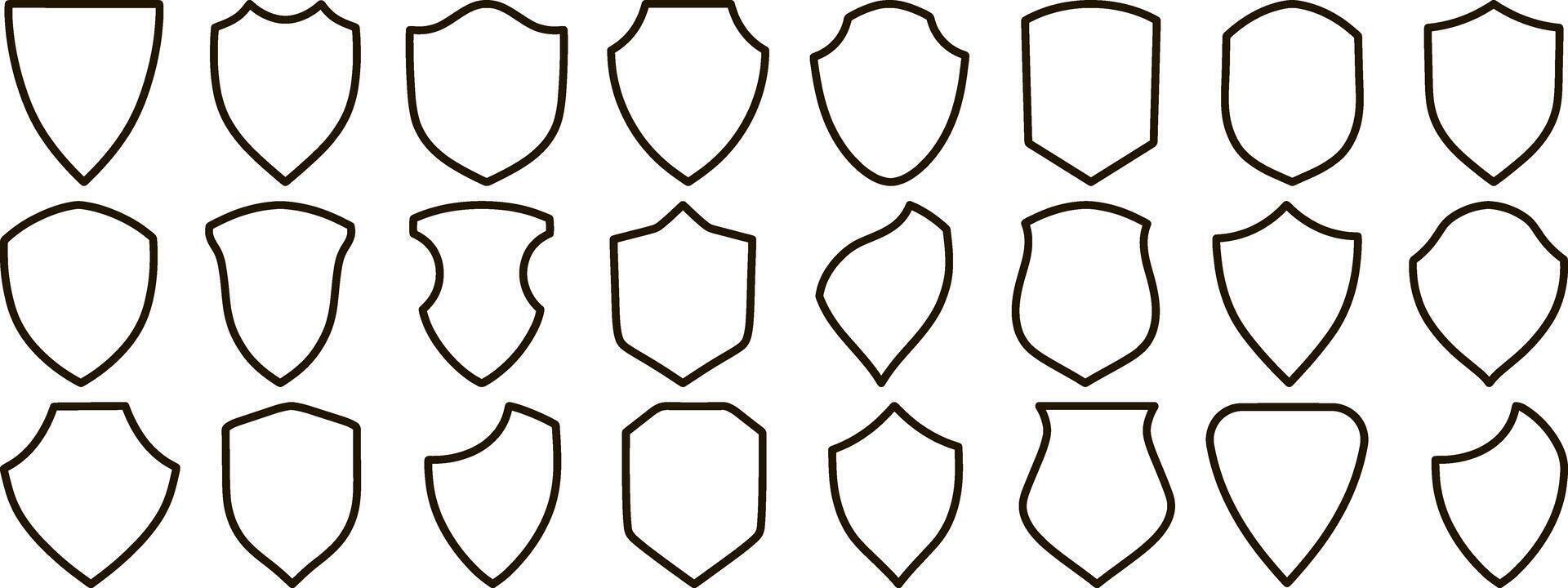 Outline shield guard set icon isolated Sketch filled flat sign vector