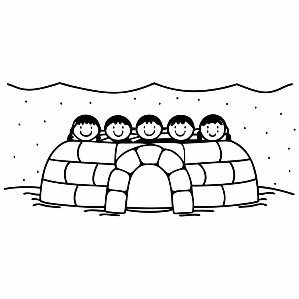 Candid group of friends laughing while building a snow fort Clean vector