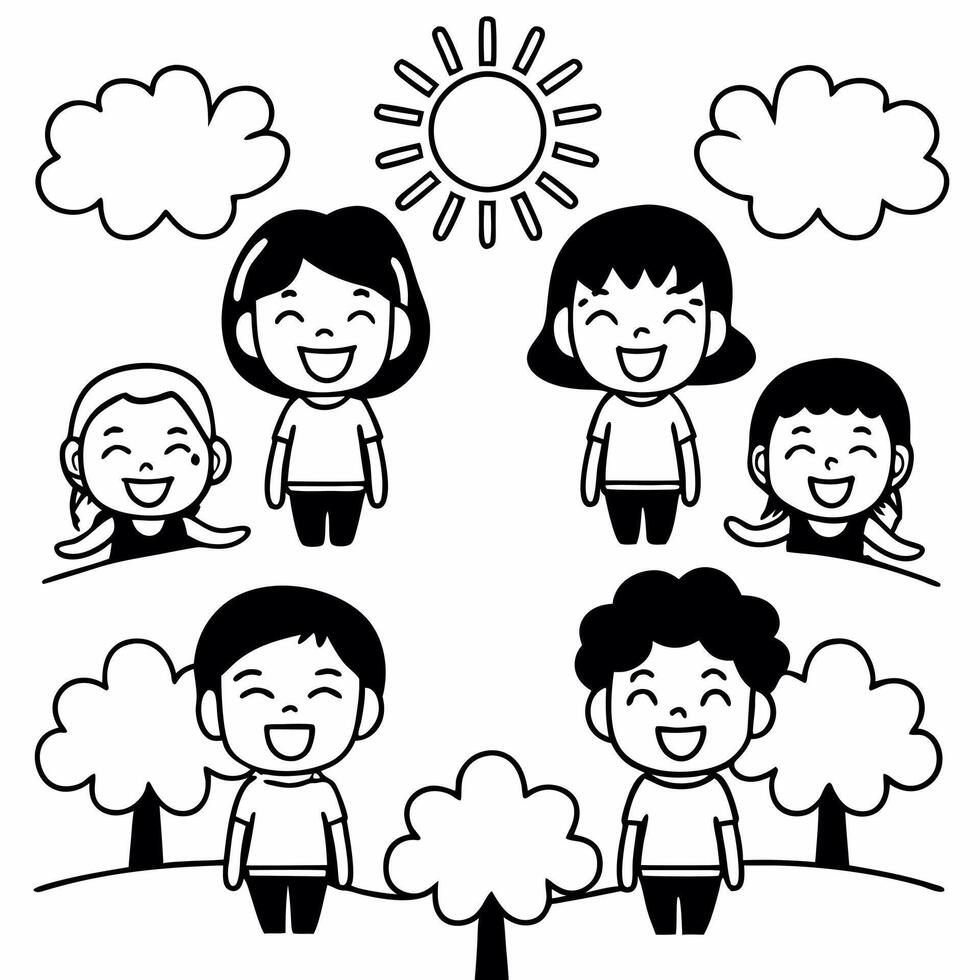 Candid photo of children playing together outdoors symbolizing equal rights Clean vector
