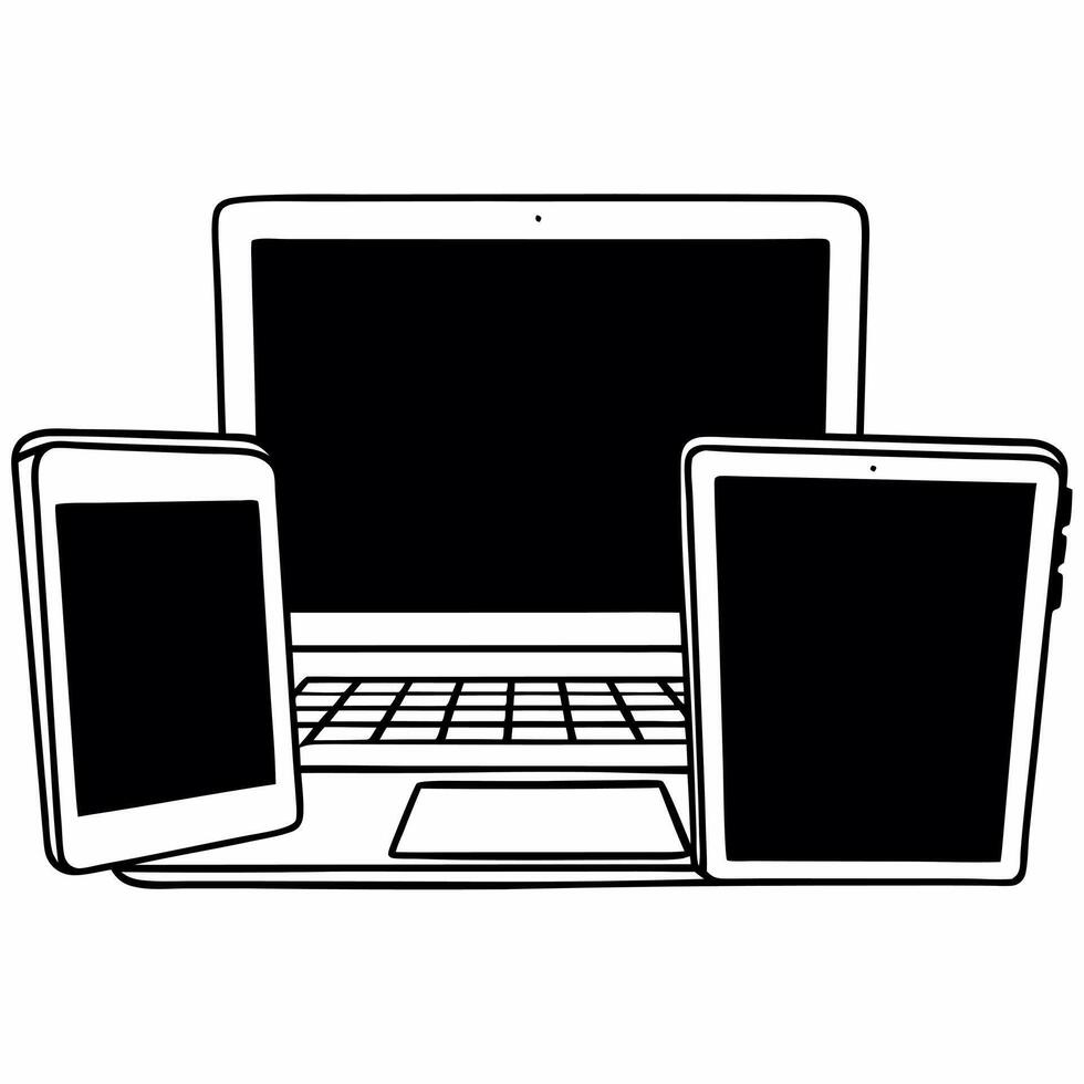 Candid shopper comparing Cyber Monday prices on multiple devices Clean vector