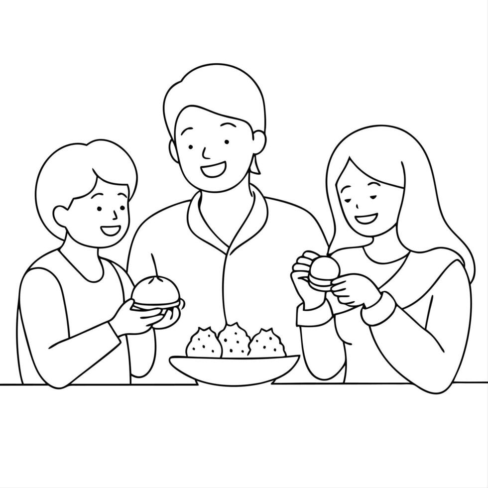 Candid shot of a family sharing sweets during Labh Pancham Clean Set 2 vector