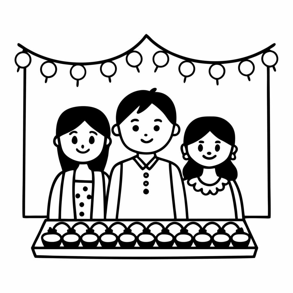 Candid shot of a family preparing Diwali sweets together with glowing smiles and festive kitchen decorations Clean Set 2 vector