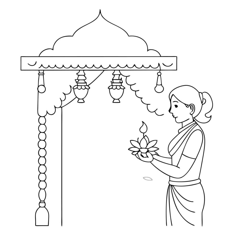 Candid shot of a woman decorating the entrance for Labh Pancham Clean Set 2 vector