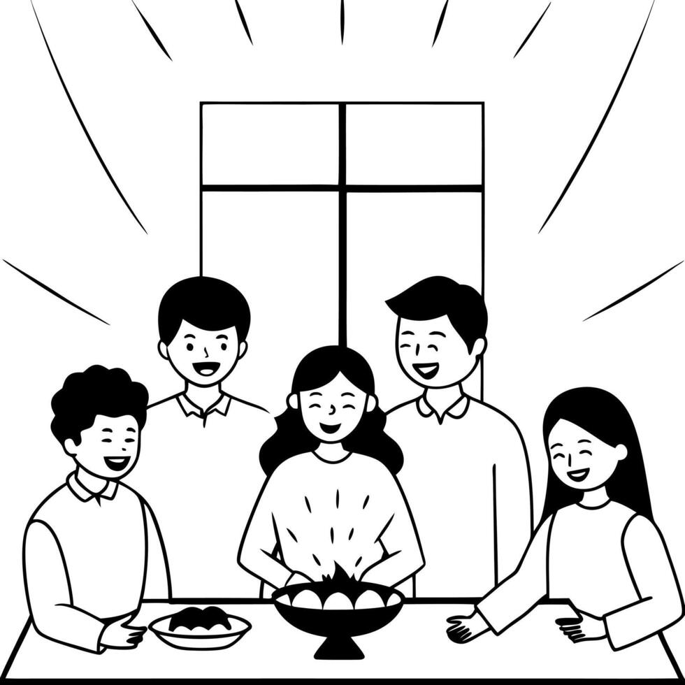 Candid shot of family members preparing for Labh Pancham Clean vector