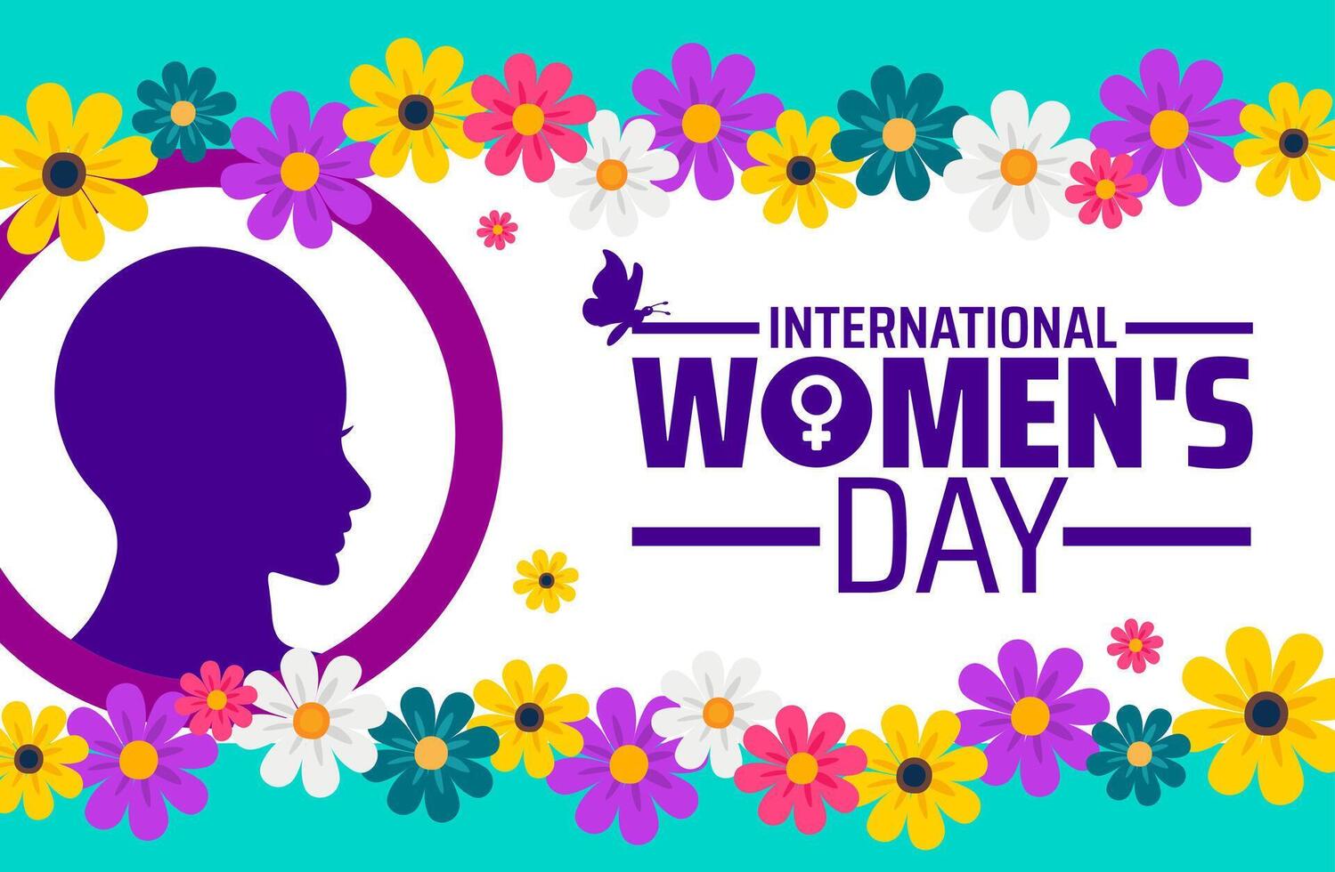 International Womens Day background banner or poster design template with women icon and flower. observed every year in March. Holiday concept. Use to any vector
