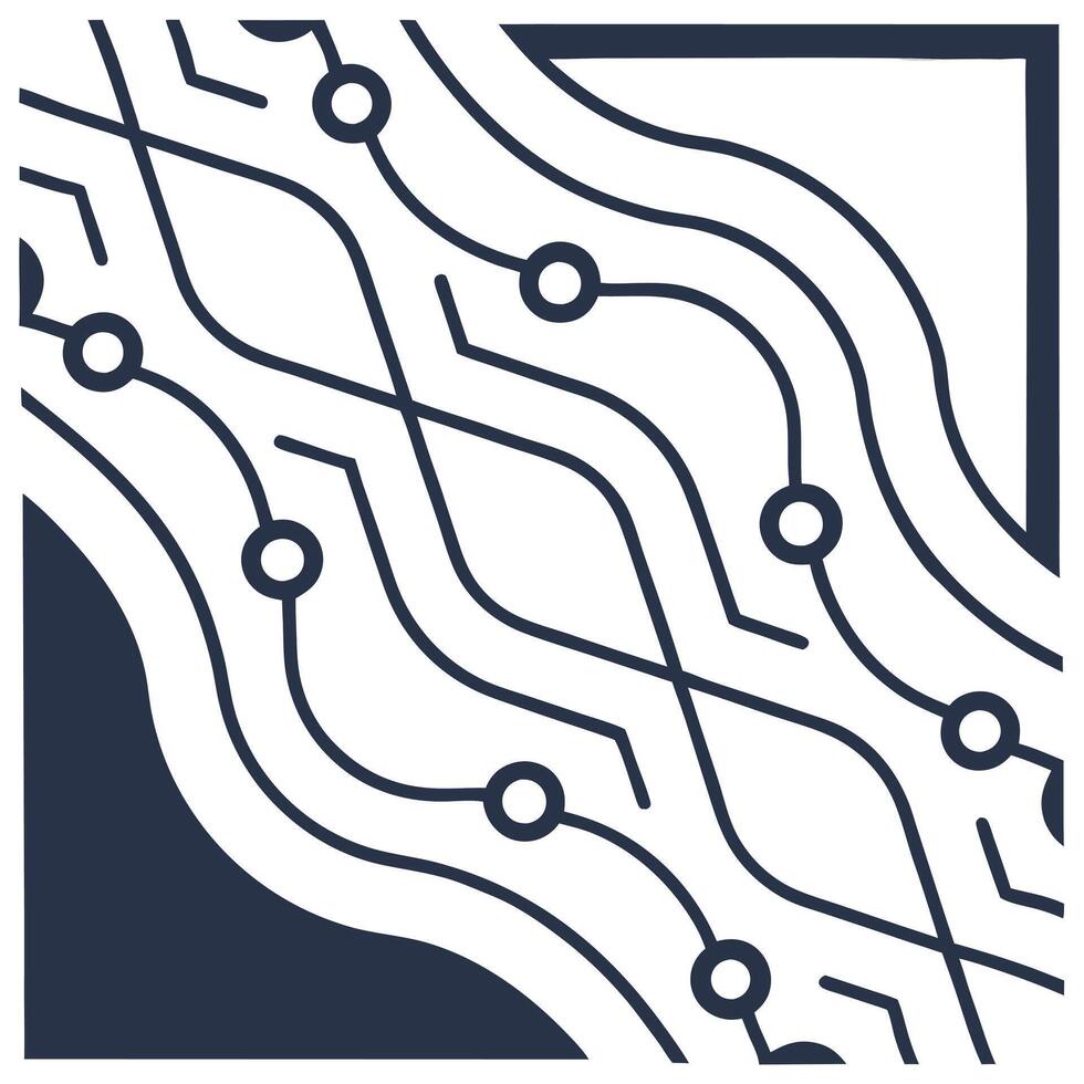 Compose minimal wave pulses circuit beam stripes and crisp white negative space emphasizing a sleek forward tech tile pattern Clean vector