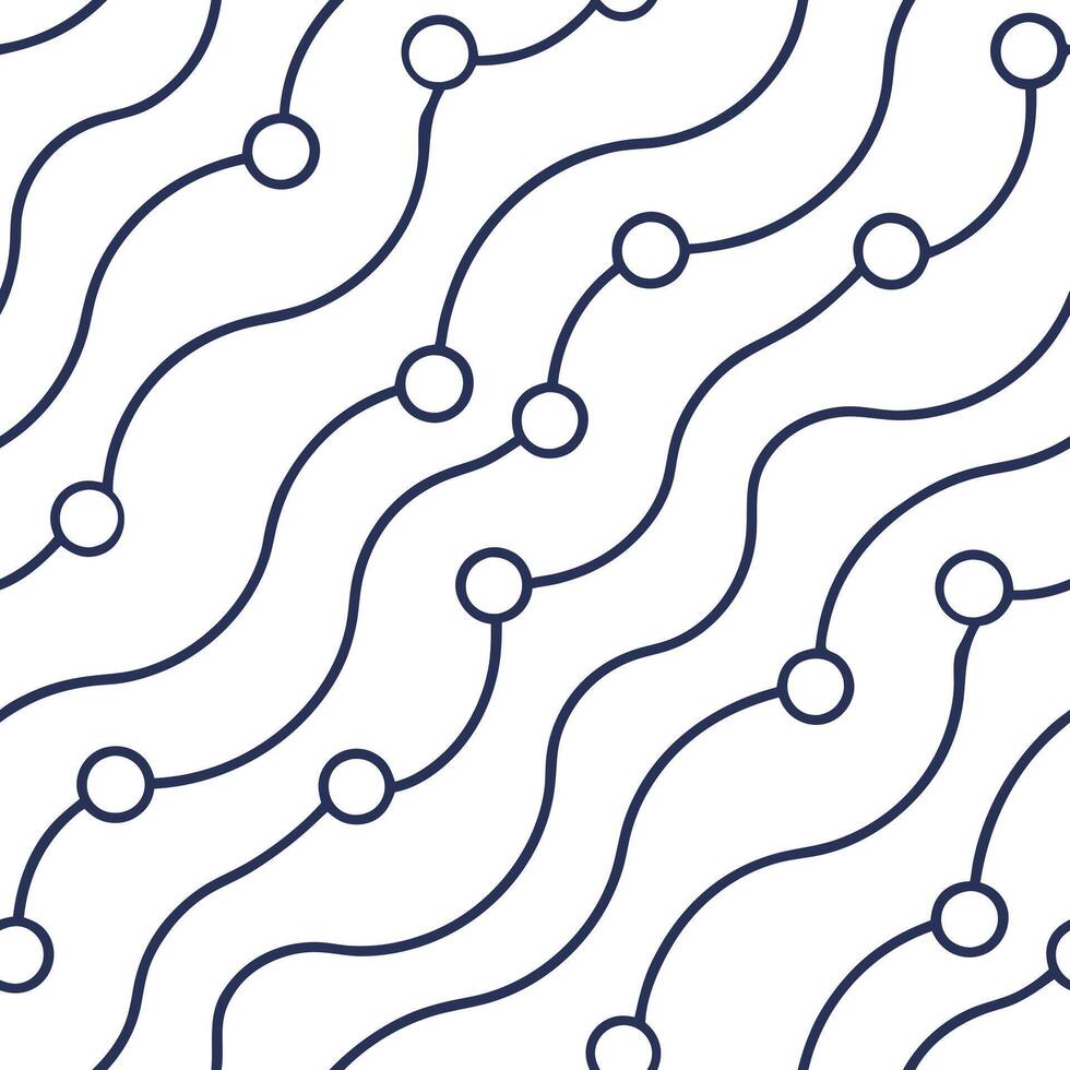 Compose light wave contours interlaced with circuit nodes isolated by bold white fields for a crisp hi tech tile motif Clean vector