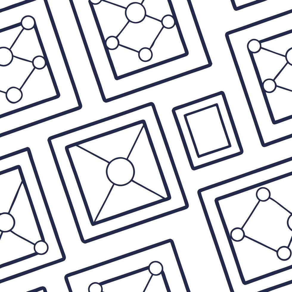 Compose overlapping rectangular frames discrete data nodes wide white clearing forging minimal futuristic tech synergy Clean vector