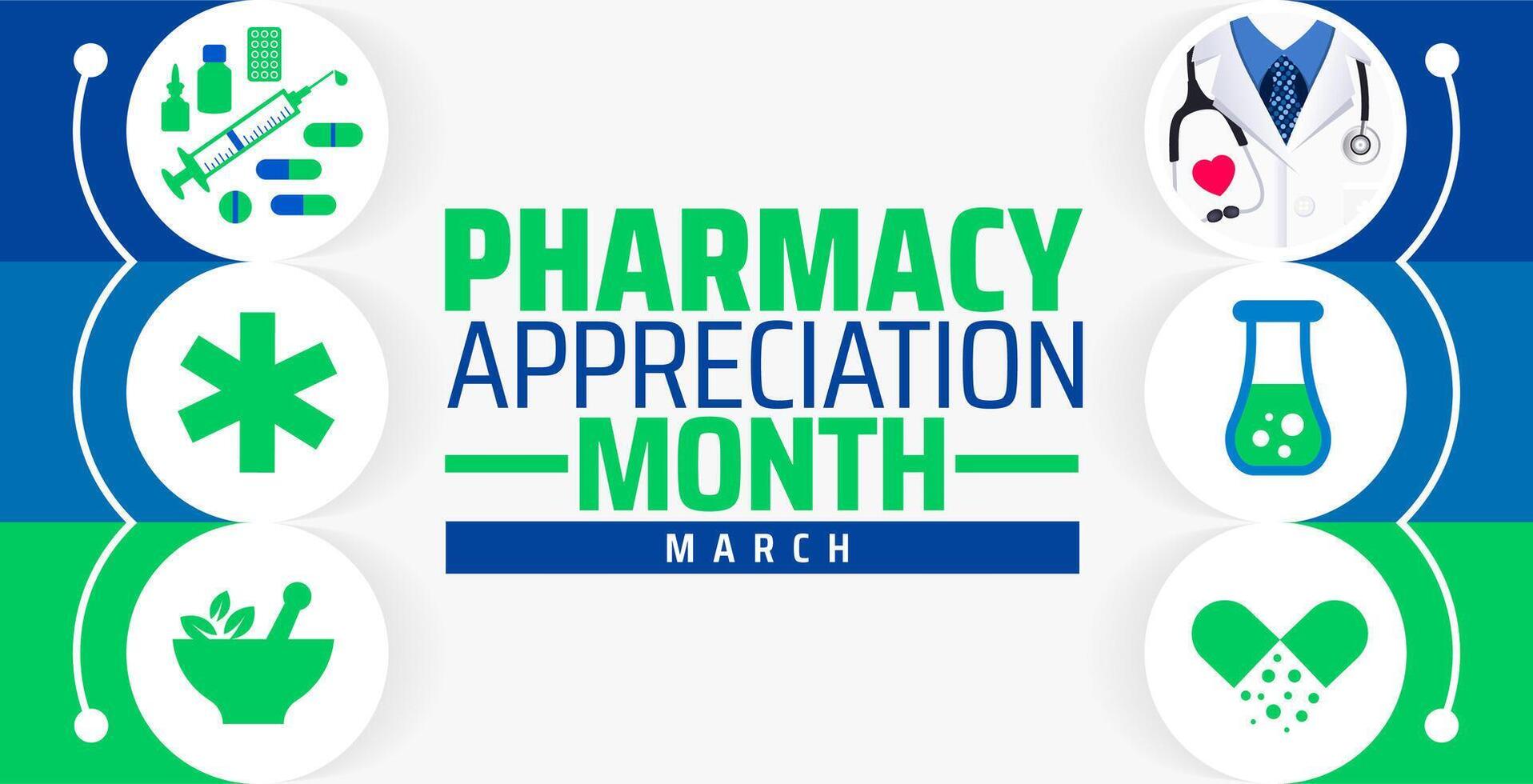 Pharmacy Appreciation Month background banner or poster design with trendy design vector