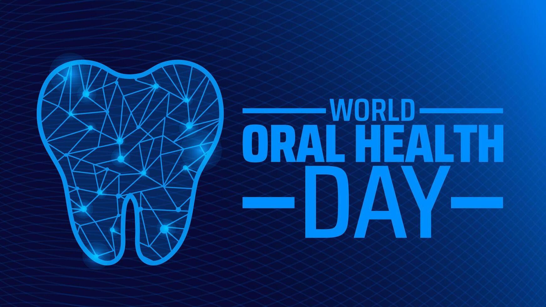 World Oral Health Day blue color technology concept Tooth background banner or poster design template. observed every year in March. Holiday concept. Use to any Template, card, poster, placard. vector