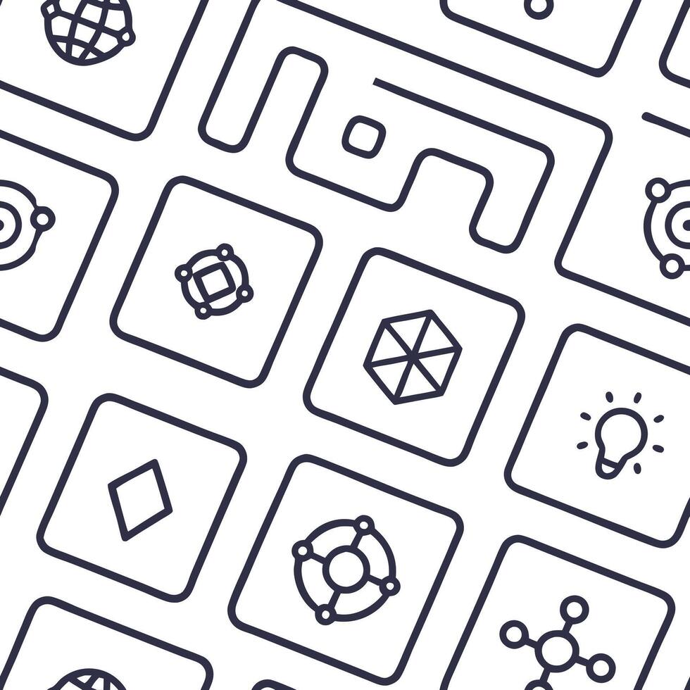 Construct seamless tile design merging VR AI and software icon sets in white squares perfect for boosting brand presence in modern marketing Clean vector