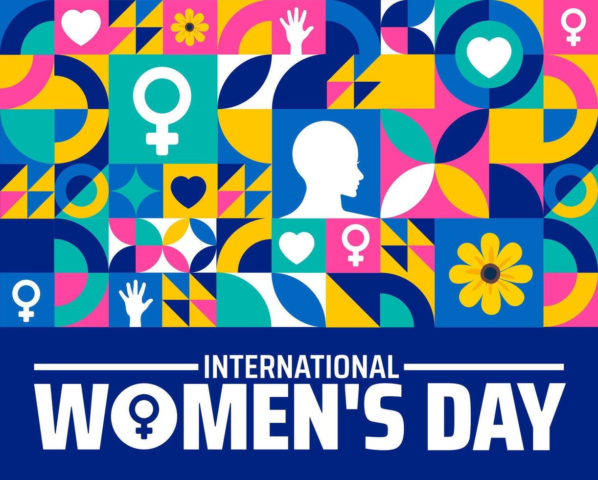 International Women's Day geometric shape pattern background banner or poster design template. observed every year in March. Holiday concept. Use to any Template, card, poster, placard. vector