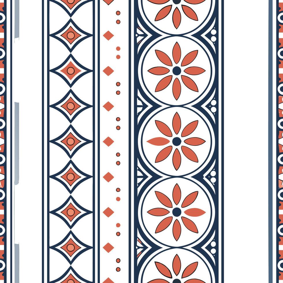 Craft seamless patterns featuring ethnic borders with floral and geometric elements ideal for modern advertising and cultural heritage campaigns Clean vector