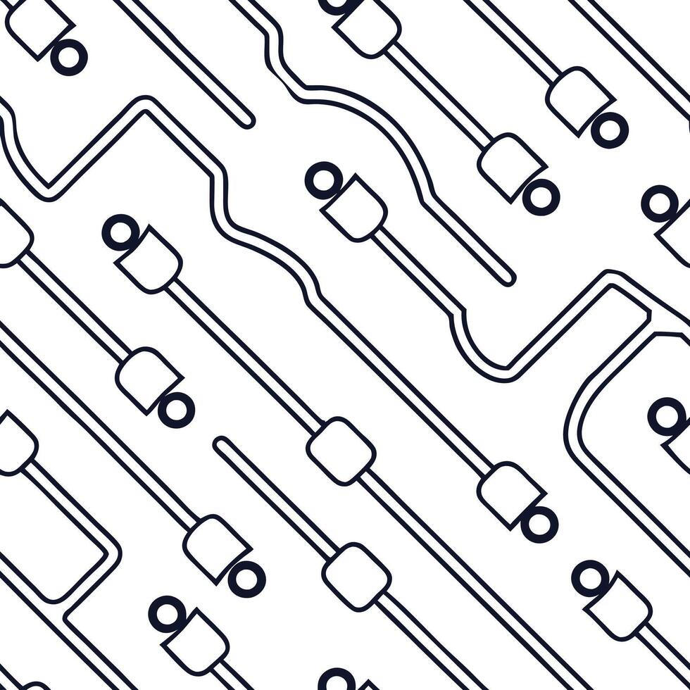 Craft seamless techno tile with circuit lines metallic connectors white balance for futuristic workplace design Clean vector