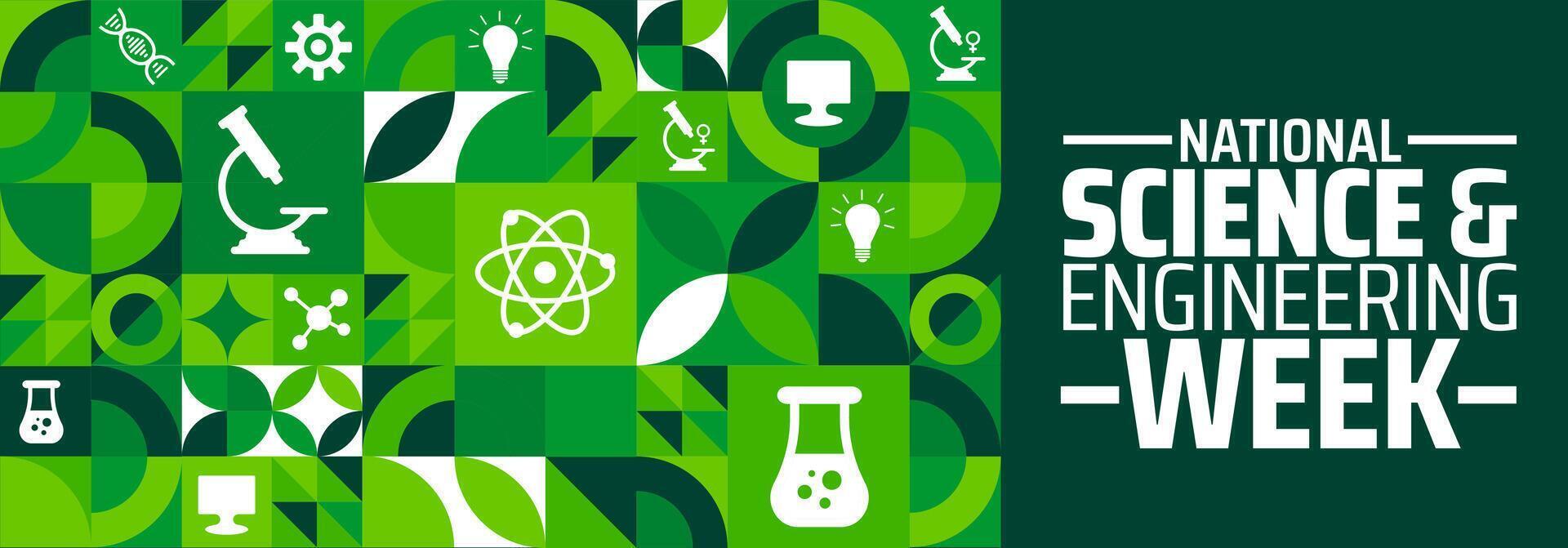 National Science and Engineering Week geometric shape pattern background banner or poster design template. observed every year in March. Holiday concept. Use to any Template, card, poster, placard. vector