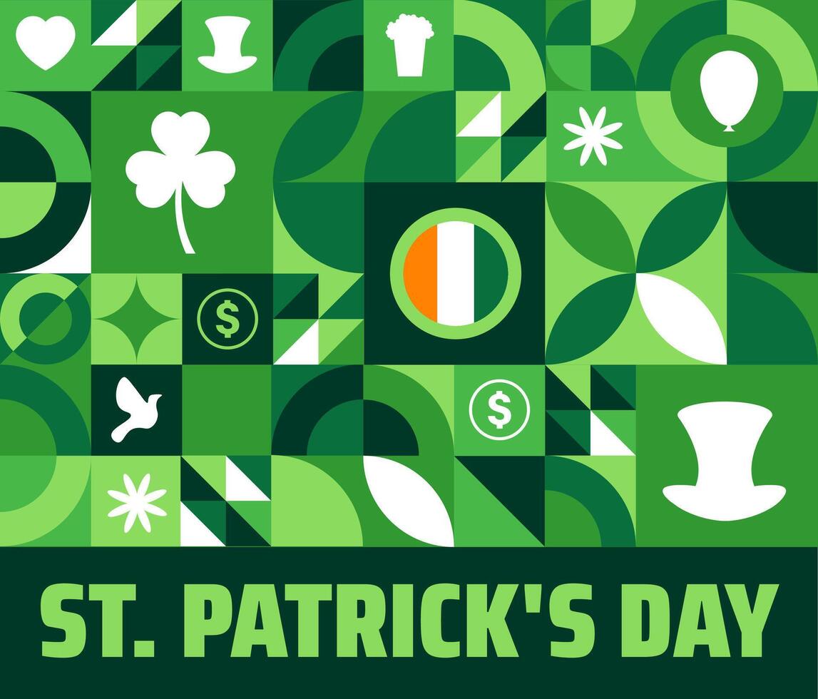 17 march St. Patrick's Day or St Patrick Day geometric shape pattern background banner or poster design template. observed every year in 17 March. Holiday concept. Use to any Template, card, poster. vector
