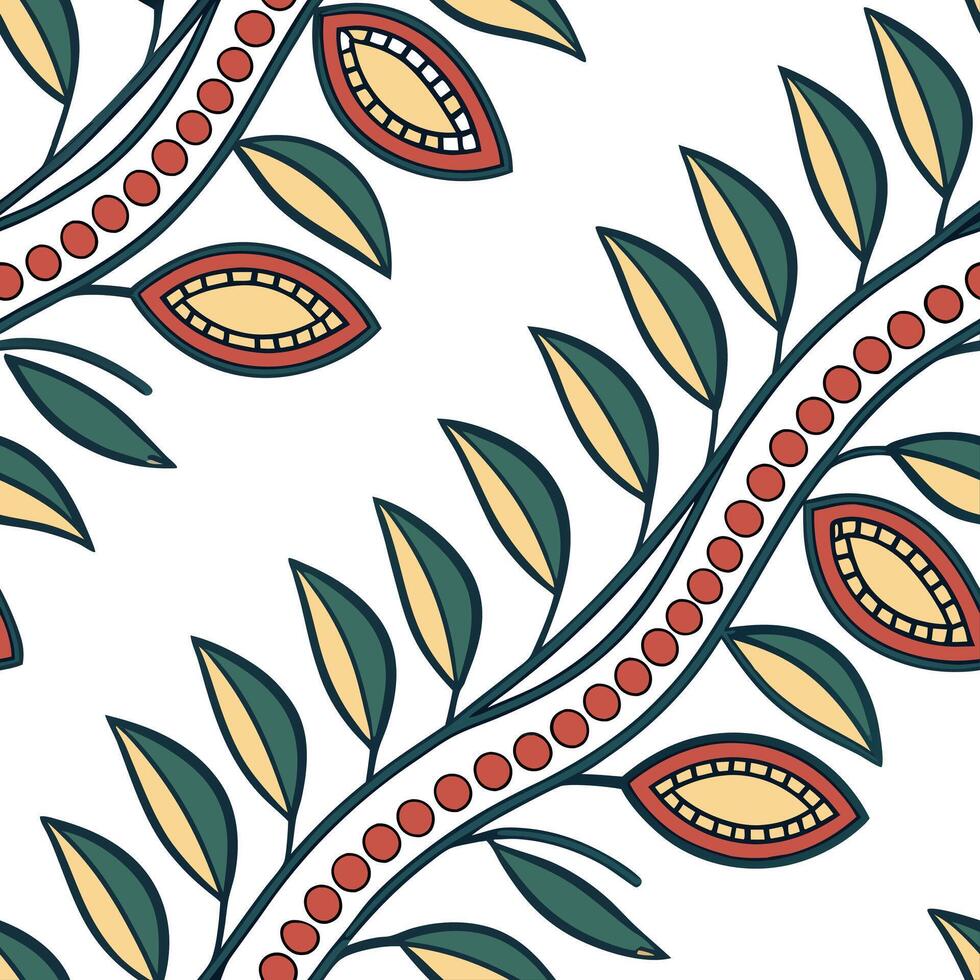 Craft seamless tile patterns that feature ethnic repeating elements with natural textures vibrant colors and clear white space for balance Clean vector