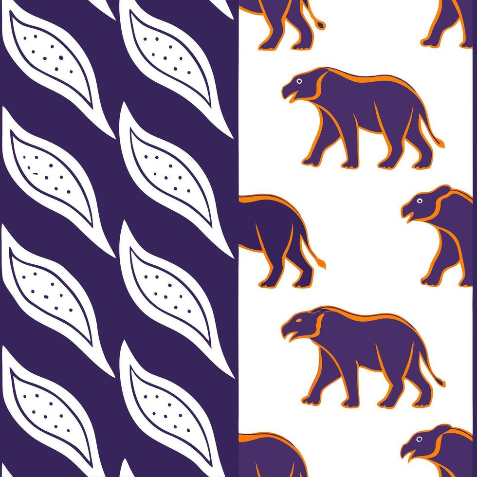 Craft seamless tile patterns that use stylized animal depictions from ethnic fauna featuring a dynamic color palette and white space for contrast Clean vector